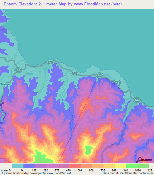 Epsom,Jamaica Elevation Map