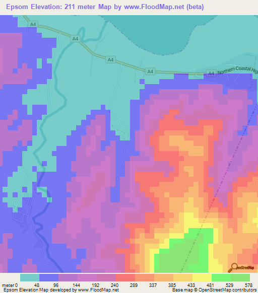 Epsom,Jamaica Elevation Map
