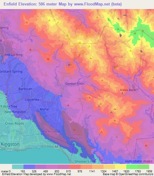 Enfield,Jamaica Elevation Map