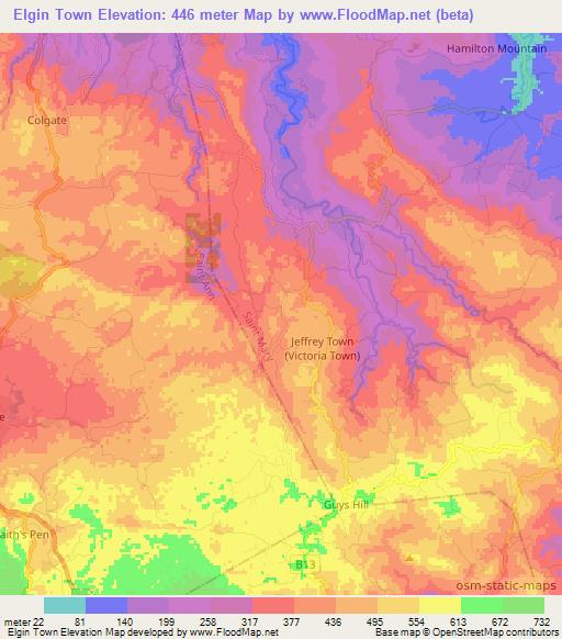 Elgin Town,Jamaica Elevation Map