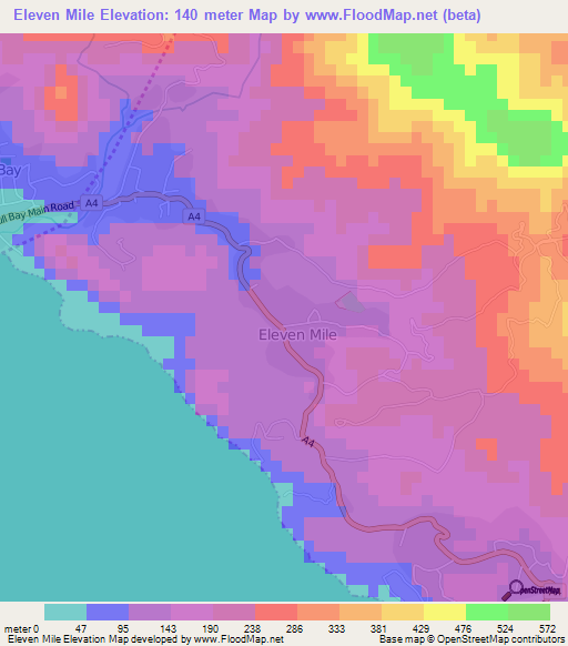 Eleven Mile,Jamaica Elevation Map