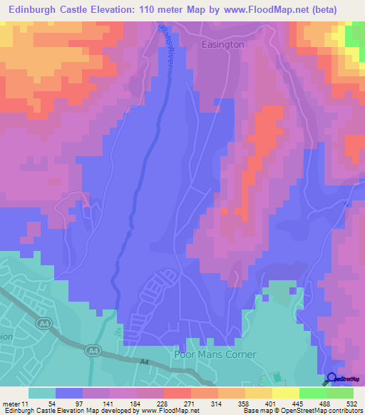 Edinburgh Castle,Jamaica Elevation Map