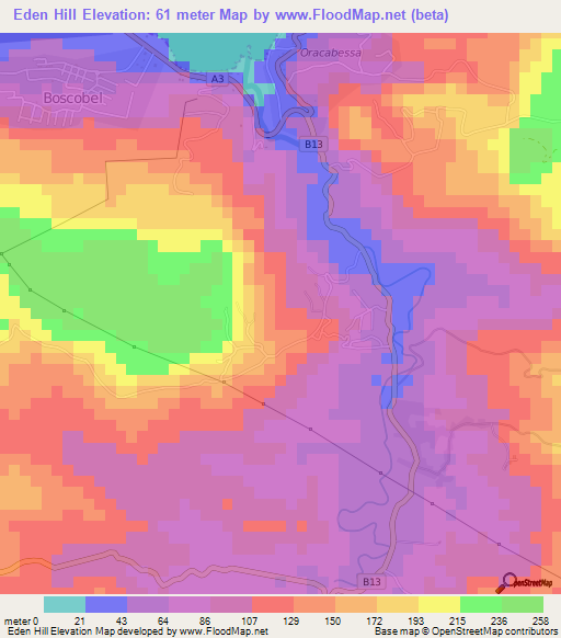 Eden Hill,Jamaica Elevation Map