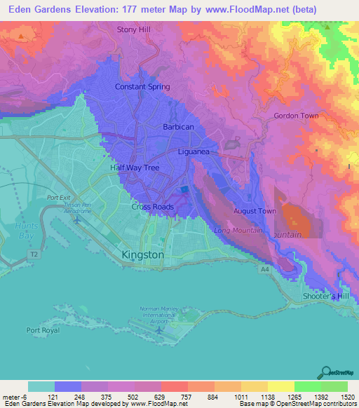 Eden Gardens,Jamaica Elevation Map