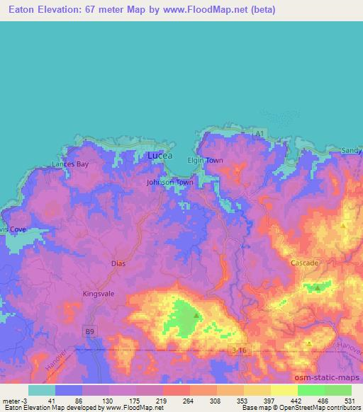 Eaton,Jamaica Elevation Map