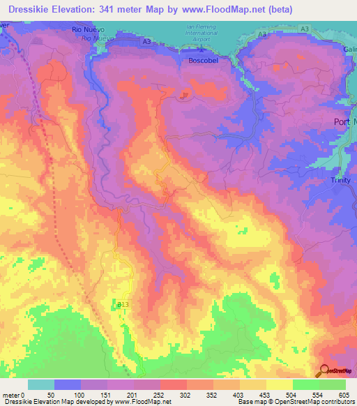 Dressikie,Jamaica Elevation Map