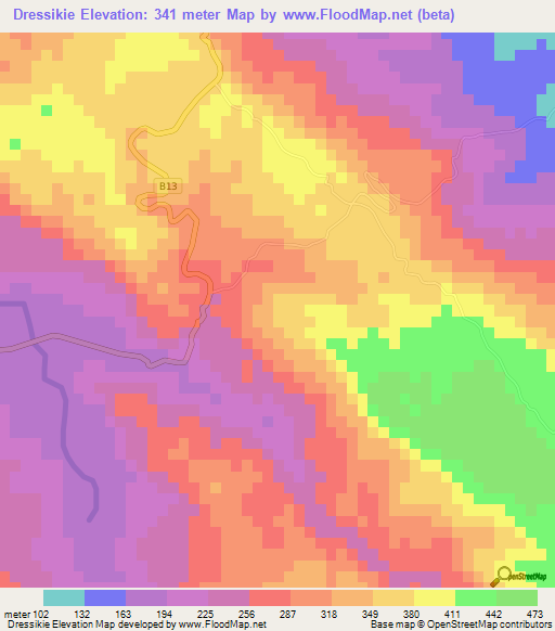 Dressikie,Jamaica Elevation Map