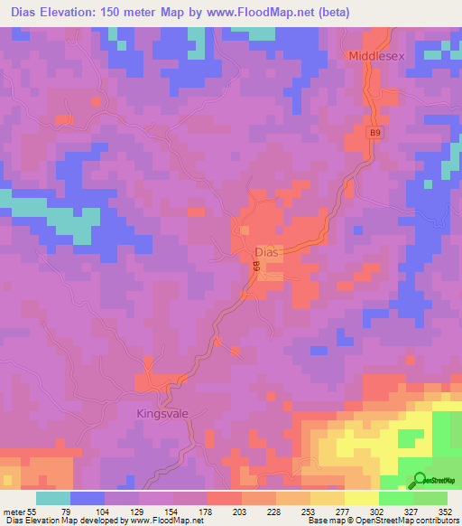 Dias,Jamaica Elevation Map