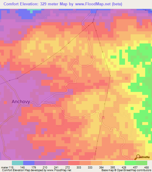 Comfort,Jamaica Elevation Map