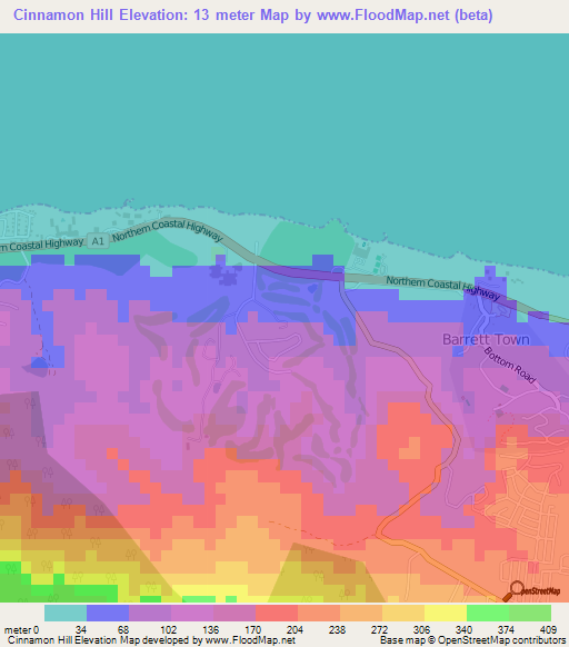 Cinnamon Hill,Jamaica Elevation Map
