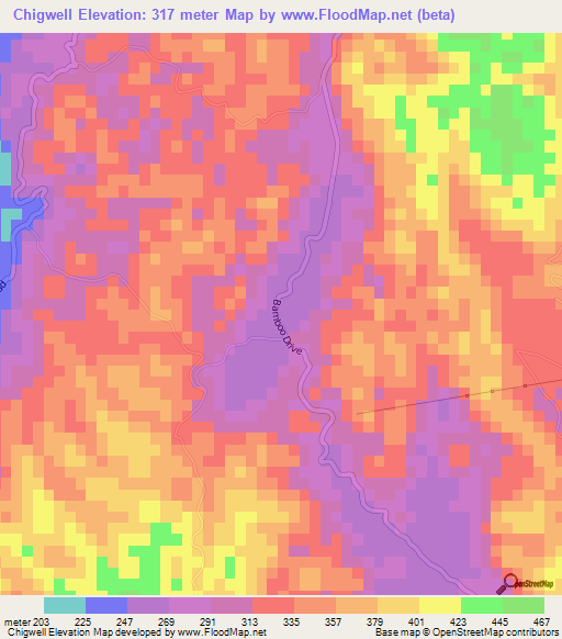 Chigwell,Jamaica Elevation Map
