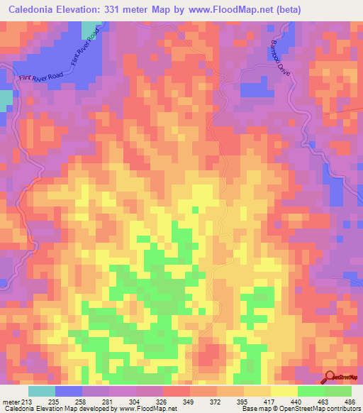 Caledonia,Jamaica Elevation Map