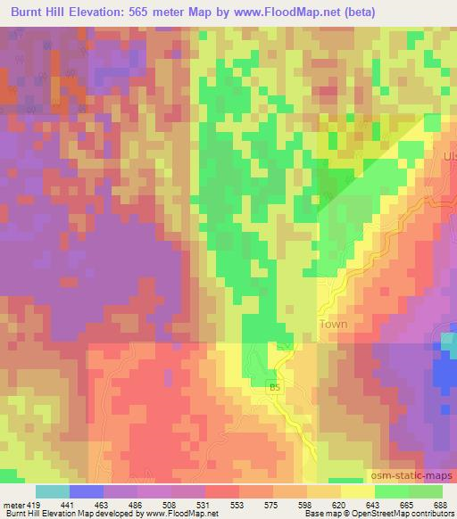 Burnt Hill,Jamaica Elevation Map