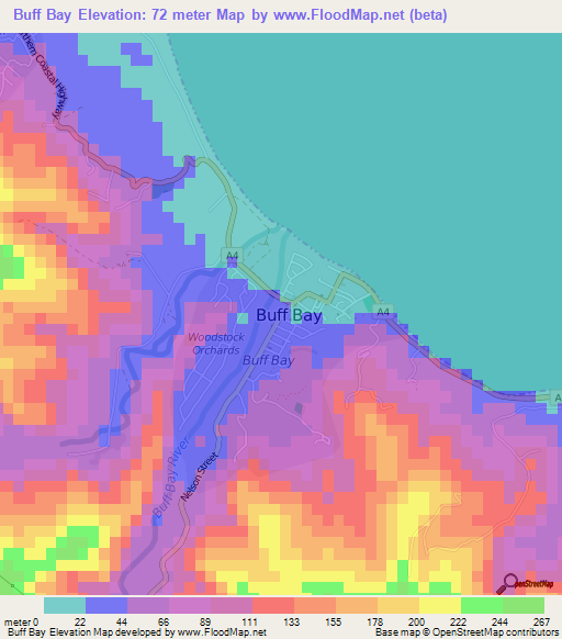 Buff Bay,Jamaica Elevation Map