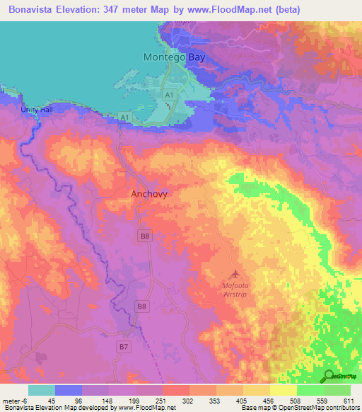 Bonavista,Jamaica Elevation Map