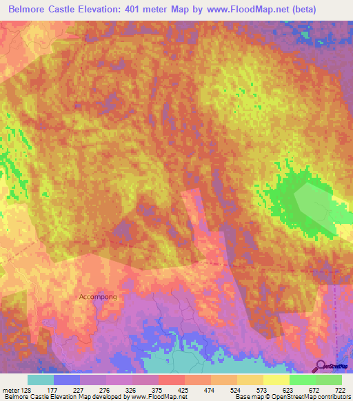 Belmore Castle,Jamaica Elevation Map