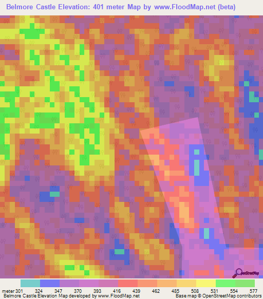 Belmore Castle,Jamaica Elevation Map