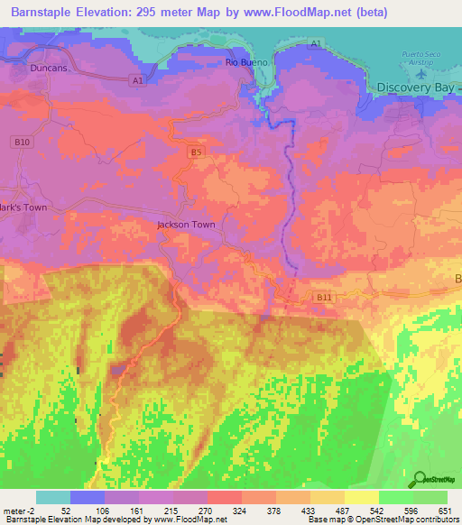 Barnstaple,Jamaica Elevation Map