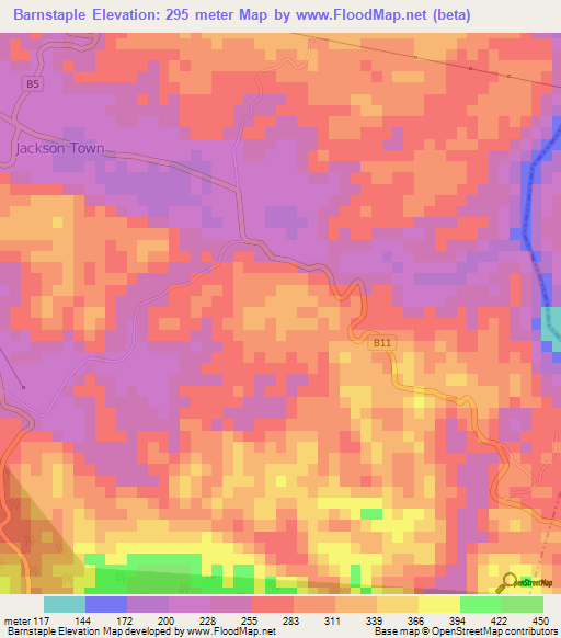 Barnstaple,Jamaica Elevation Map