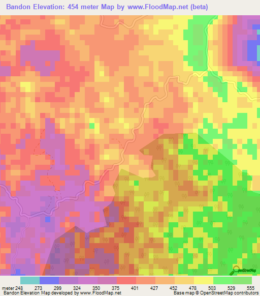 Bandon,Jamaica Elevation Map