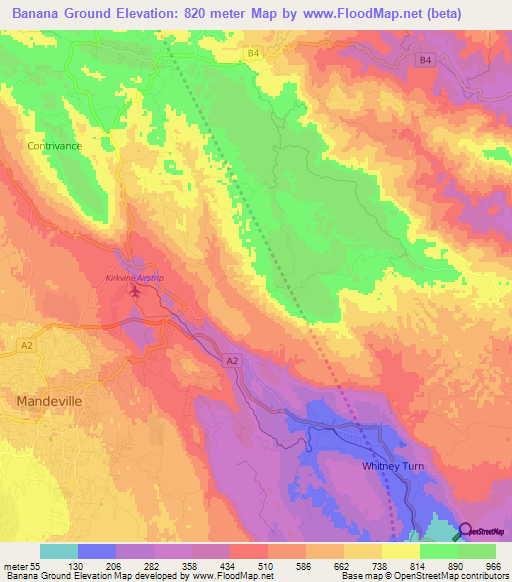 Elevation of Banana Ground,Jamaica Elevation Map, Topography, Contour