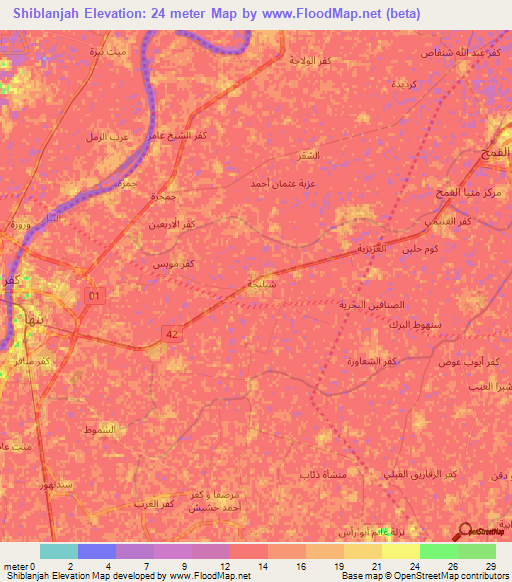 Shiblanjah,Egypt Elevation Map