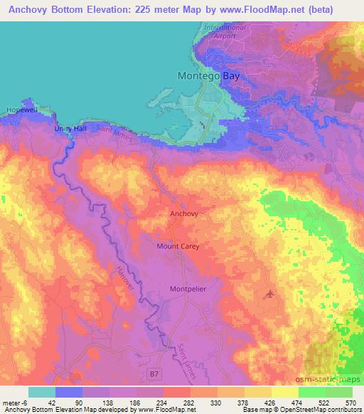 Anchovy Bottom,Jamaica Elevation Map
