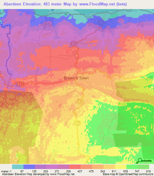 Aberdeen,Jamaica Elevation Map