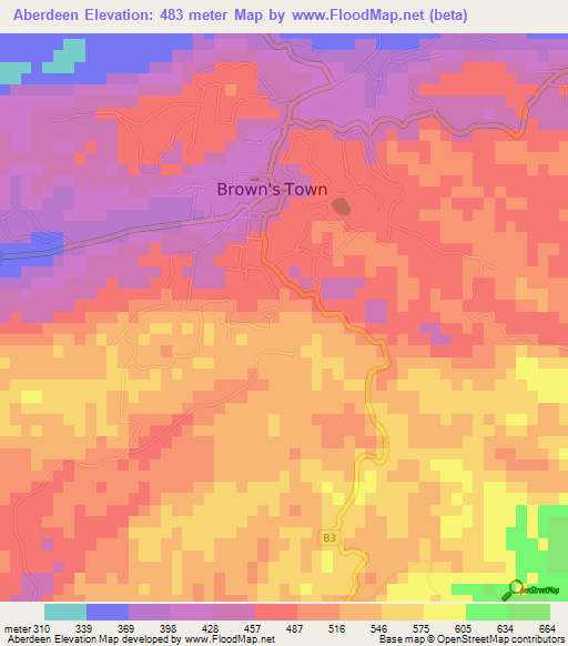 Aberdeen,Jamaica Elevation Map