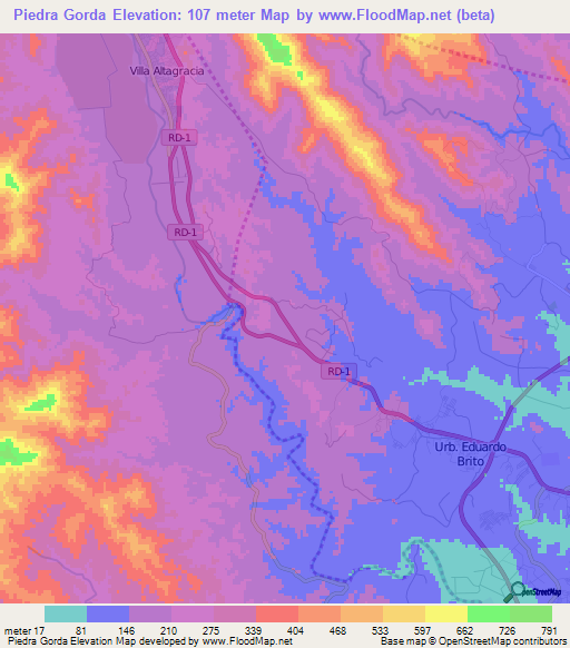Piedra Gorda,Dominican Republic Elevation Map