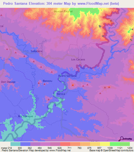 Pedro Santana,Dominican Republic Elevation Map
