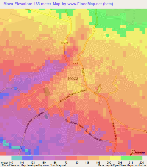 Moca,Dominican Republic Elevation Map