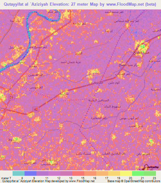 Qutayyifat al `Aziziyah,Egypt Elevation Map