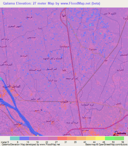 Qalama,Egypt Elevation Map