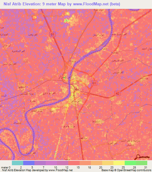Nisf Atrib,Egypt Elevation Map