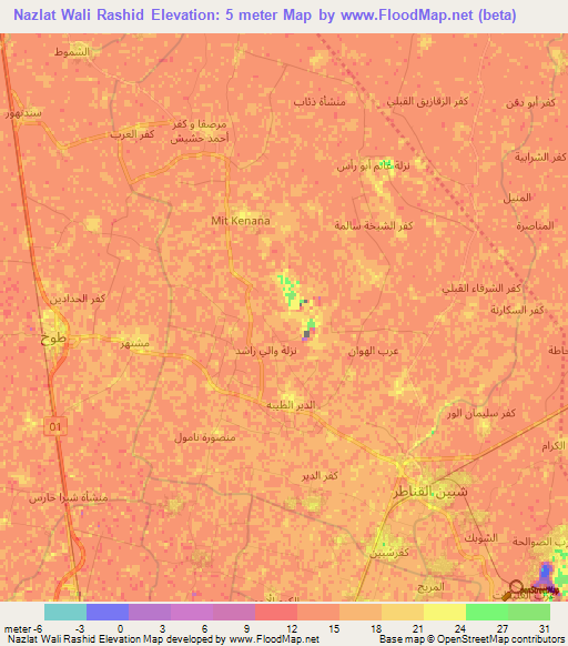 Nazlat Wali Rashid,Egypt Elevation Map