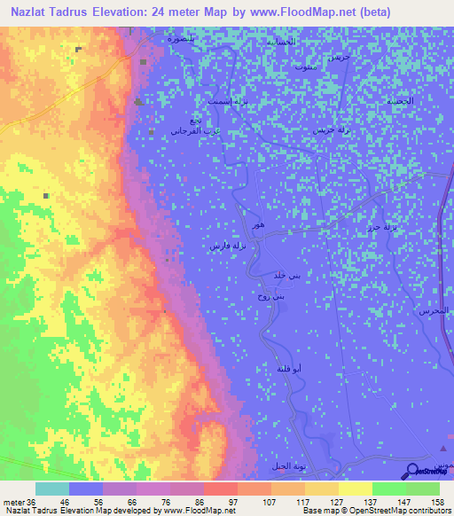 Nazlat Tadrus,Egypt Elevation Map