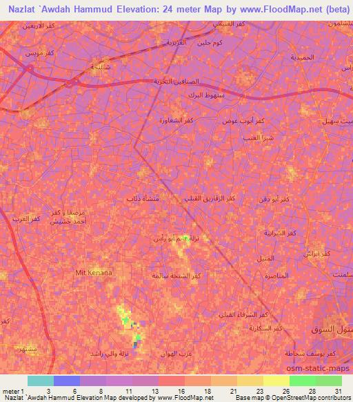 Nazlat `Awdah Hammud,Egypt Elevation Map