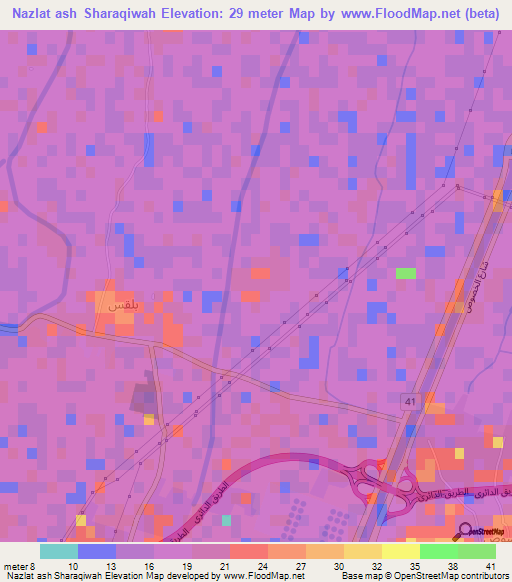 Nazlat ash Sharaqiwah,Egypt Elevation Map
