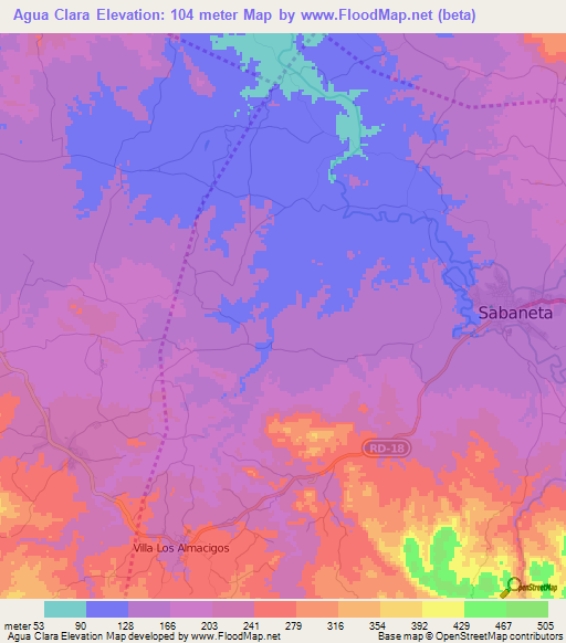 Agua Clara,Dominican Republic Elevation Map