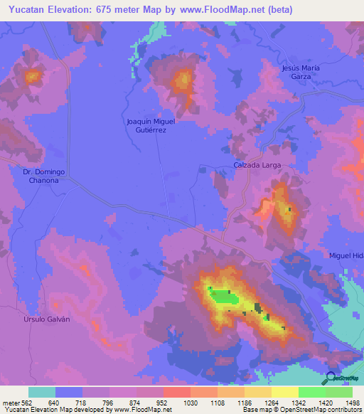 Yucatan,Mexico Elevation Map