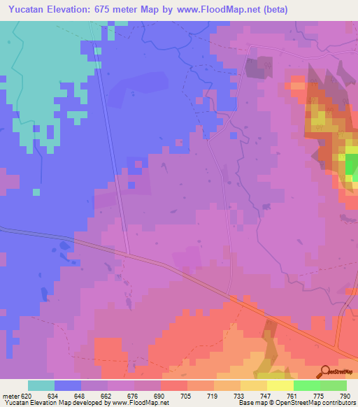 Yucatan,Mexico Elevation Map
