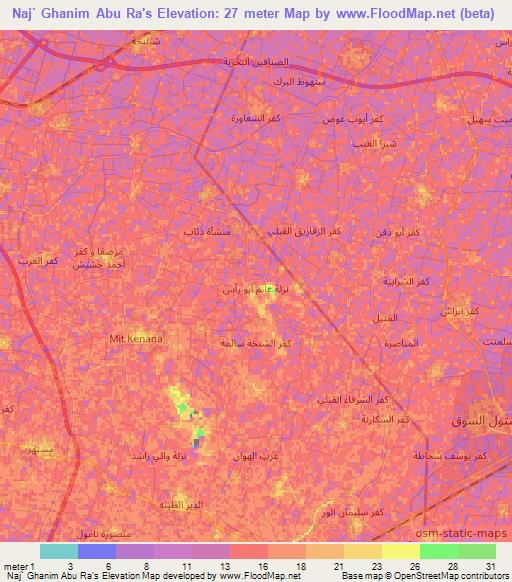 Naj` Ghanim Abu Ra's,Egypt Elevation Map