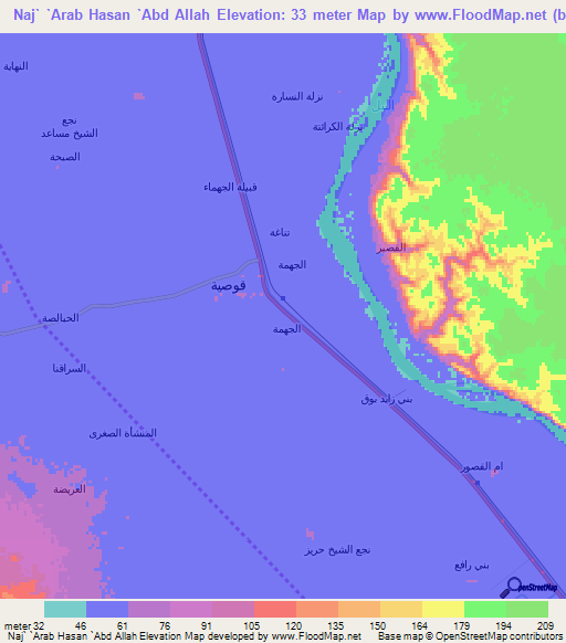 Naj` `Arab Hasan `Abd Allah,Egypt Elevation Map