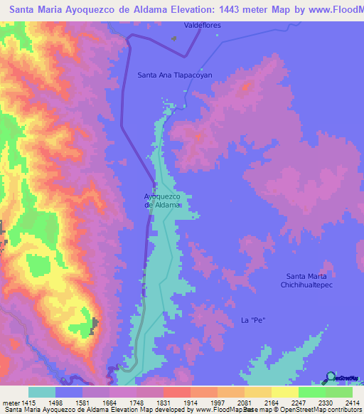 Santa Maria Ayoquezco de Aldama,Mexico Elevation Map