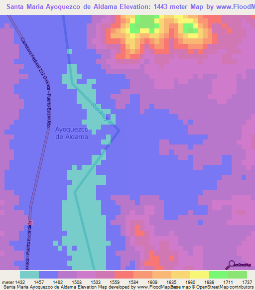 Santa Maria Ayoquezco de Aldama,Mexico Elevation Map