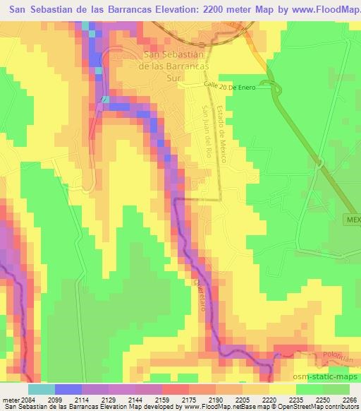 San Sebastian de las Barrancas,Mexico Elevation Map