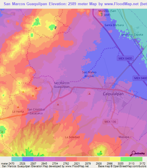 San Marcos Guaquilpan,Mexico Elevation Map