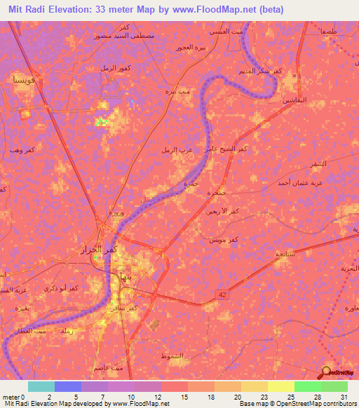 Mit Radi,Egypt Elevation Map