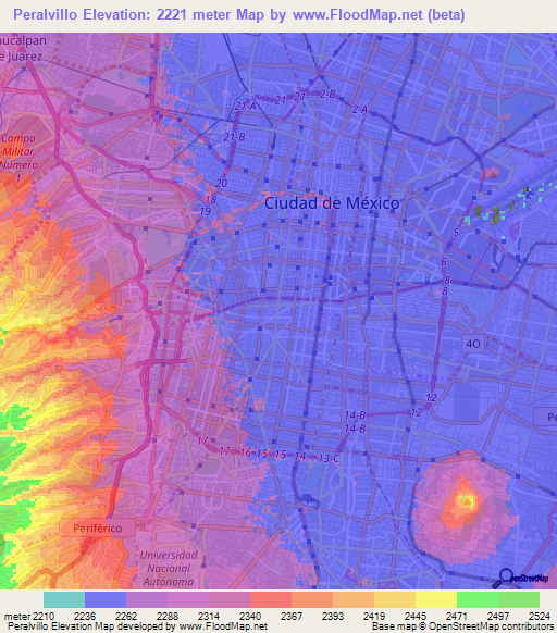 Peralvillo,Mexico Elevation Map